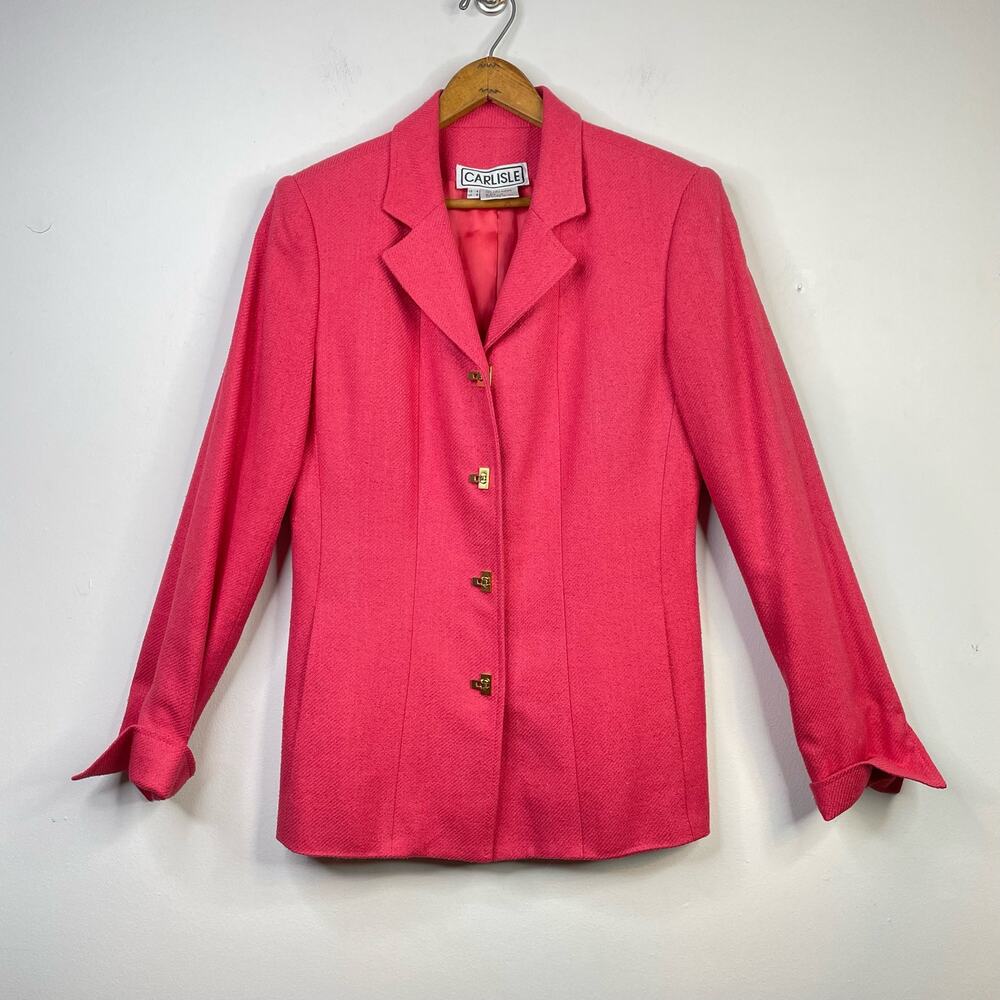 Vintage Carlisle Textured Silk Classic Blazer Jacket Melon Pink Womens US 4